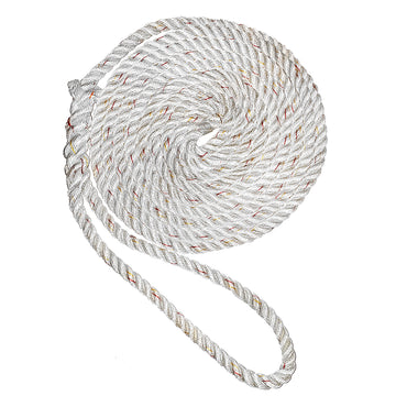 New England Ropes 1/2" Premium 3-Strand Dock Line - White w/Tracer - 15'
