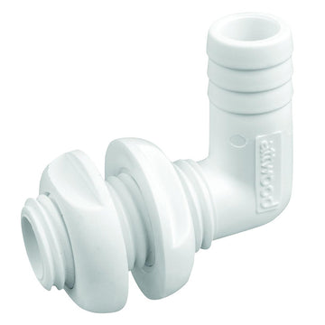 Attwood White Plastic 90 Degree Thru-Hull Connector - 3/4" Inner Diameter